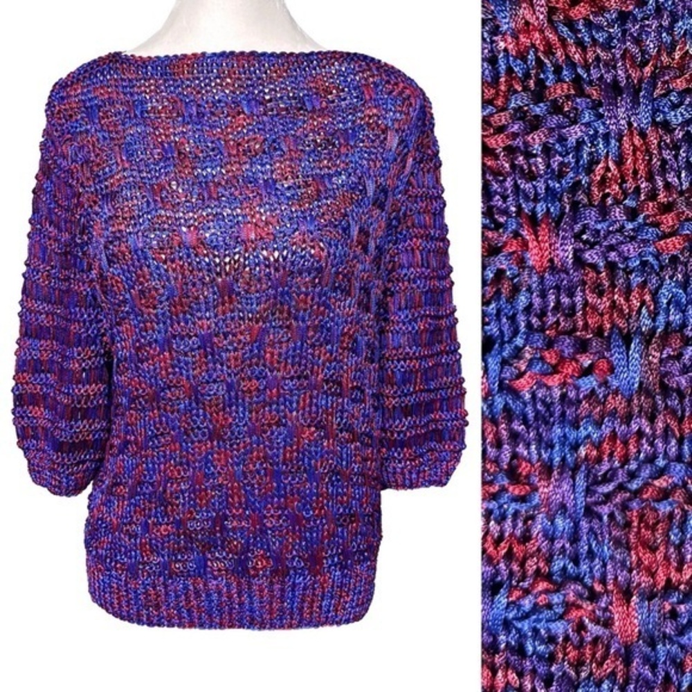Handmade Crochet Stretchy Top Purple Red Blue Beach Boho Hippie Festival Medium